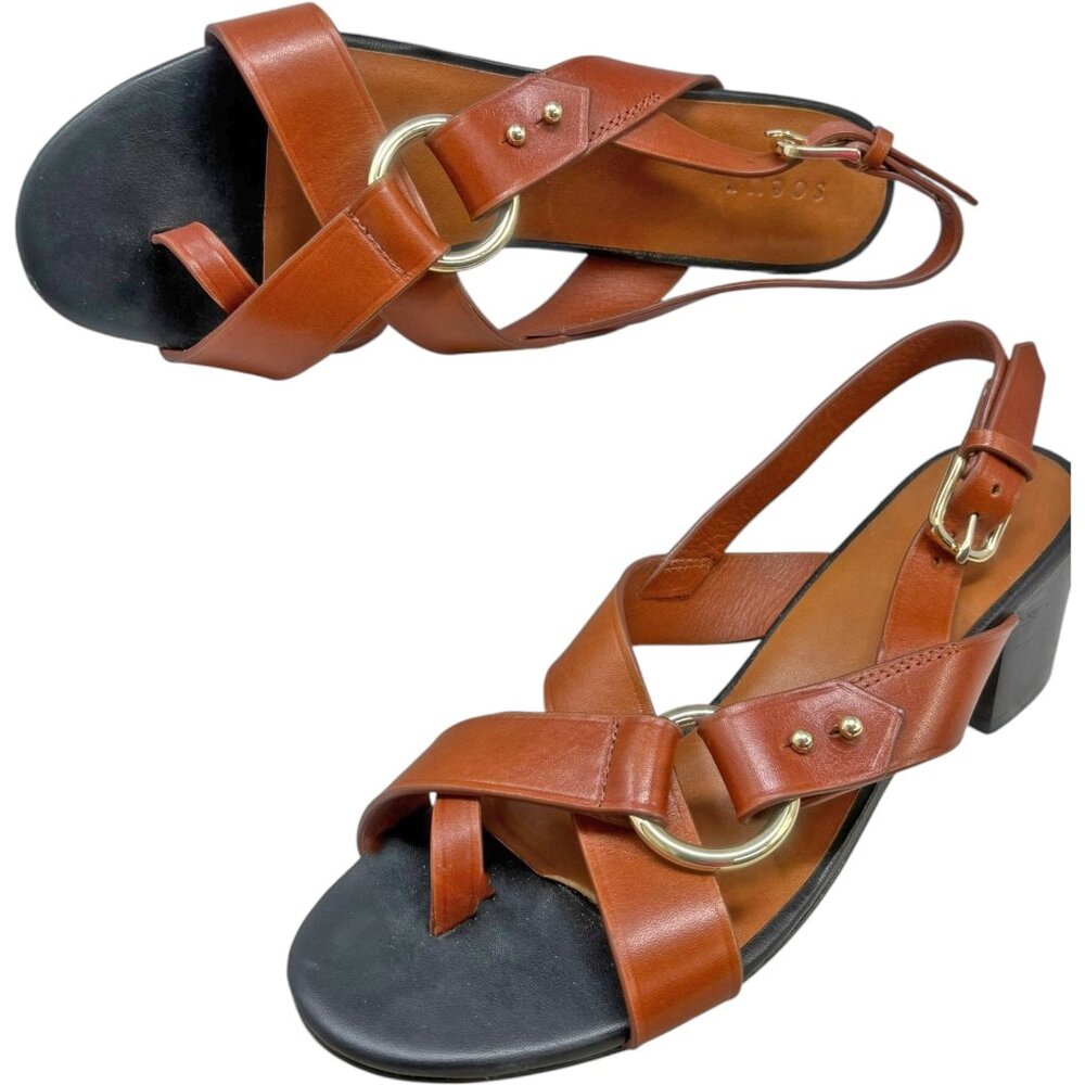Soeur Florentine Cognac‎ Leather Heel Sandals